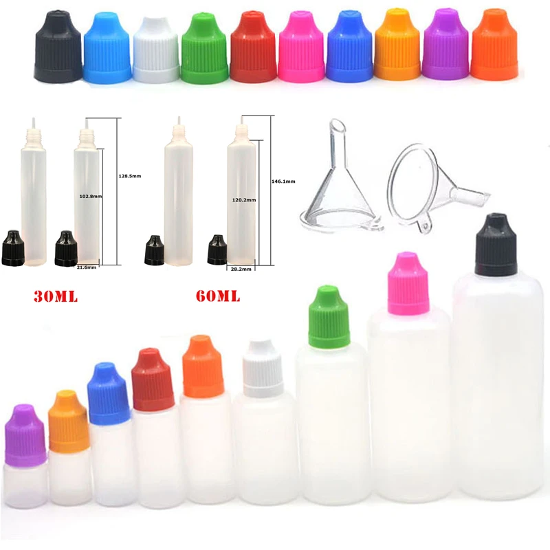 20pcs 3/5/10/15/20/30/50/100/120 ml Empty LDPE Plastic Squeezable E Liquid Juice Dropper Eye Bottles Long Tip Cap Vape Container