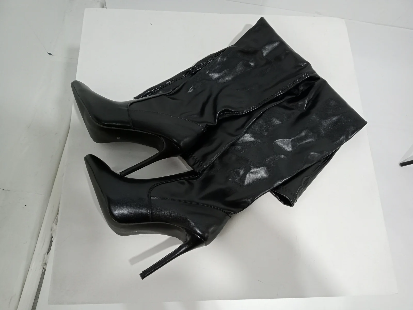 

Black Leather Thigh High Boots 2023 New High Quality Women Shoes Sexy Thin Heel Pointed Toe Over The Knee Boots Lady