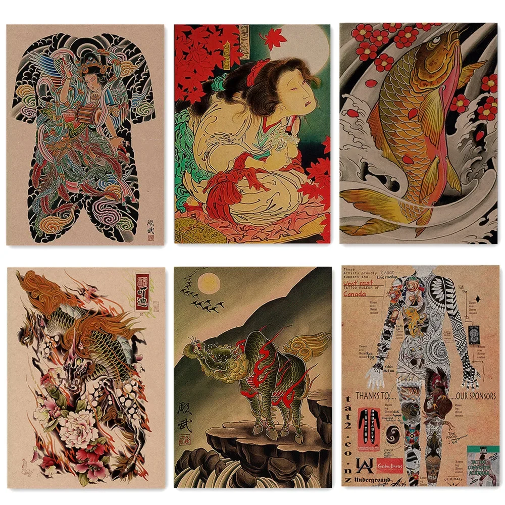 Ретро татуировка на теле художественный постер Ukiyo-e художественные работы обои