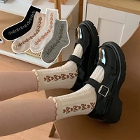 4 pairs retro bow jacquard mid tube socks female spring and autumn ins japanese college style love cotton socks women