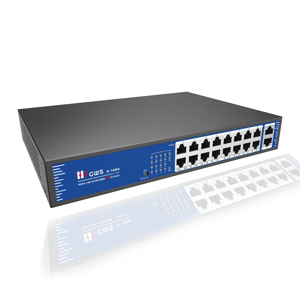 

OEM Customized Desktop 18-port Gigabit Uplink PoE Switch 100M 10M/250m transmission PoE Switch for IP Camera
