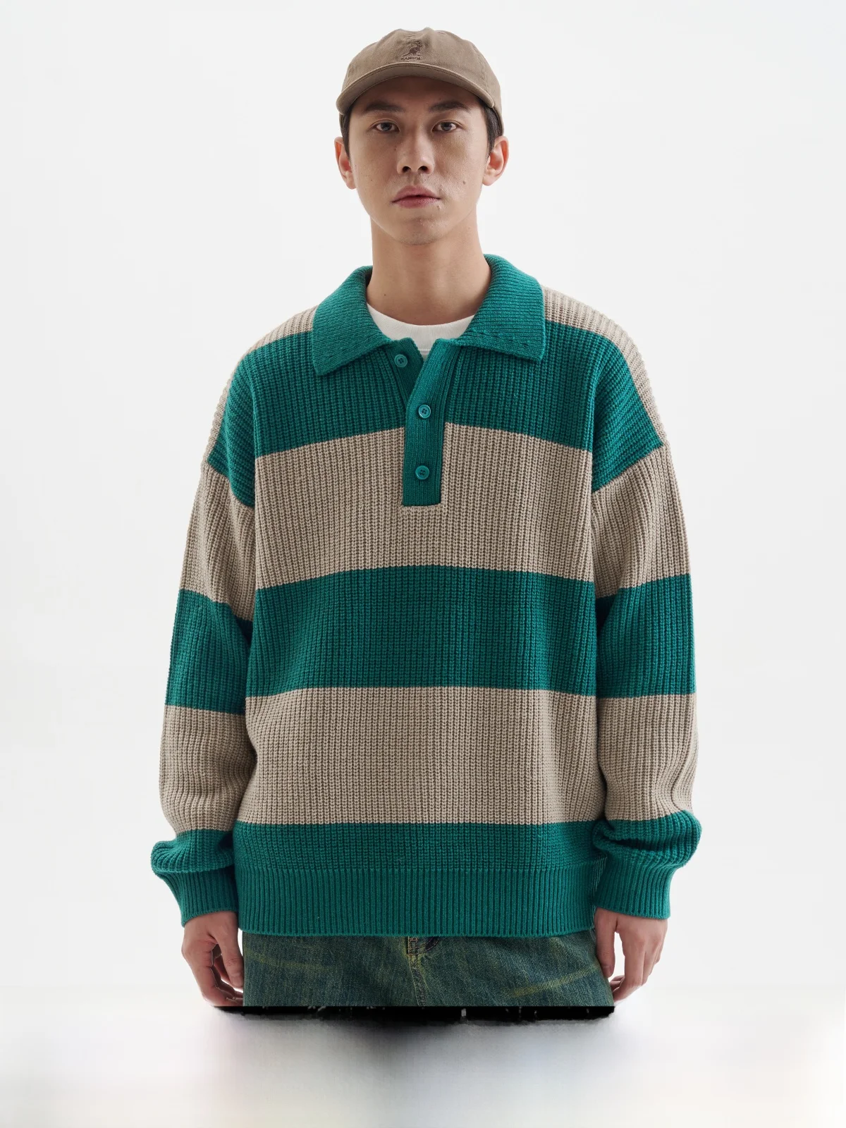 Buttbill 24aw Ретро 5% шерстяная рубашка поло Мужская пара в полоску одежда пуловер