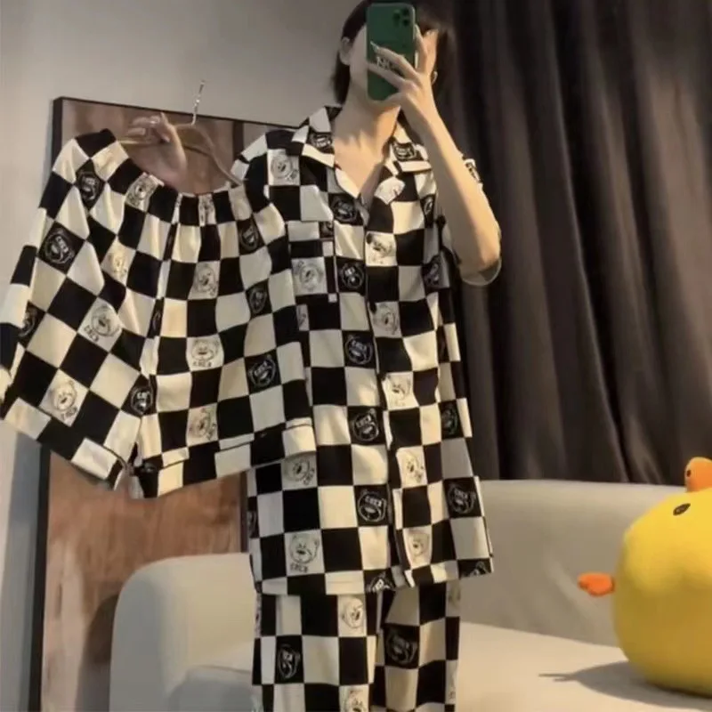 2023 New Pajamas Women's Summer Three-piece Pajamas for Women Cute Peach Same Style Girl Student Short-sleeved Trousers