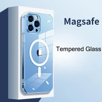 magsafe magnetic transparent tempered glass case for iphone 13 pro max mini camera lens protection case wireless charging cover