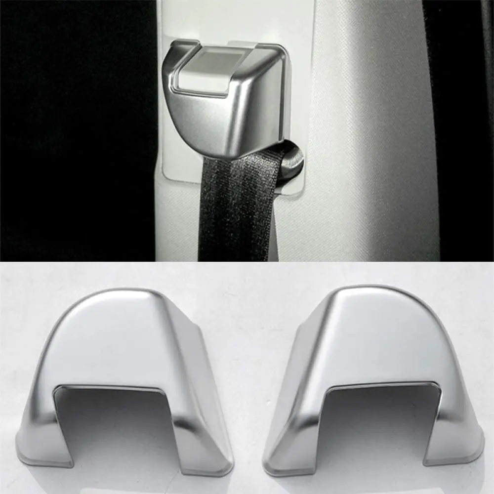 

2Pcs Car Matte Silver ABS Chrome Safety Belt Cover Button Trim Sticker For Land Rover Range Rover Sport 2014-2019