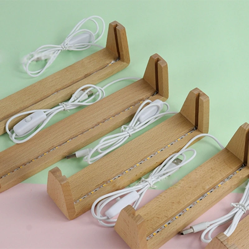 

Led Wooden Base Display Stand U-shaped Frame Art Lights Display Pedestal Warm Light Lamp Stand with USB-Cable Easy Use