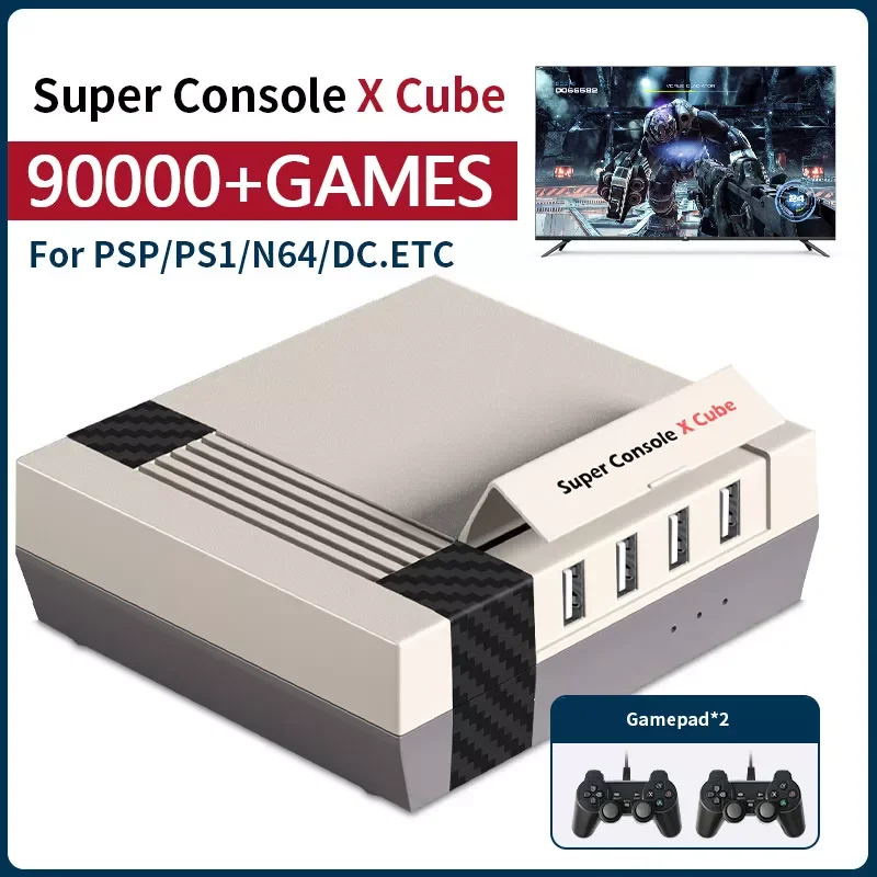 Super Console X Cube Retro Games for PS1 / DC / PSP / N64 Built-in 90000 + Games Mini Video Game Console with Wired Gamepad
