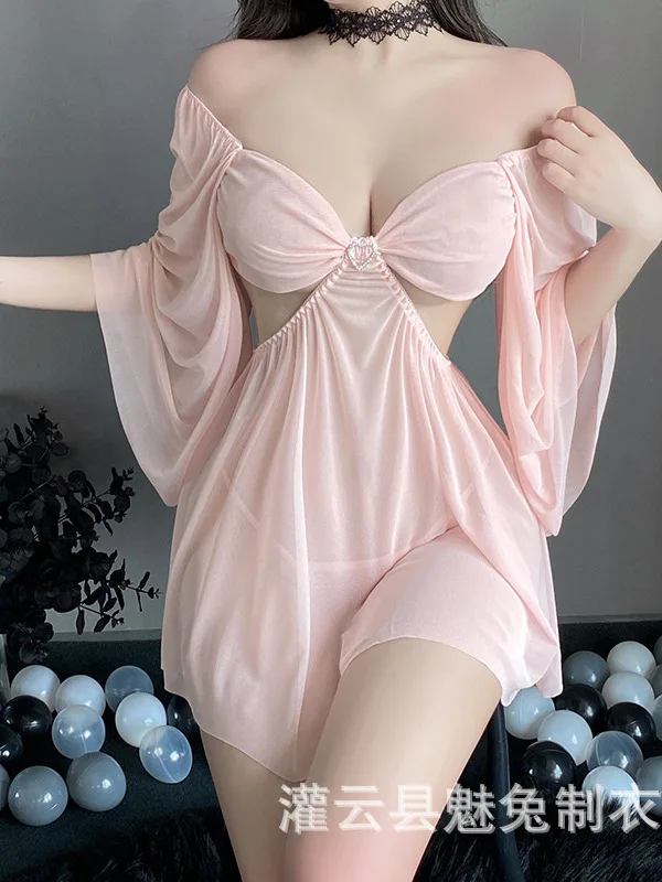 

Lingerie Transparent Elegant Mature Hollow Out Fashion Women's Mesh Sexy Temptation Hot Open Dress Large Passion Dress A0V1
