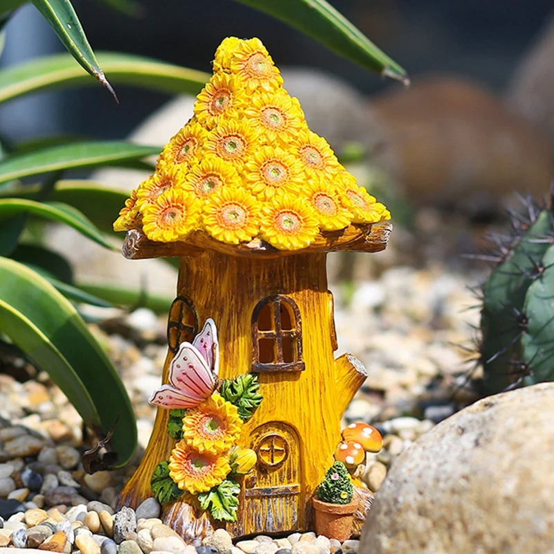 Акция! Сказочный садовый домик садовая статуя на солнечной батарее скульптура