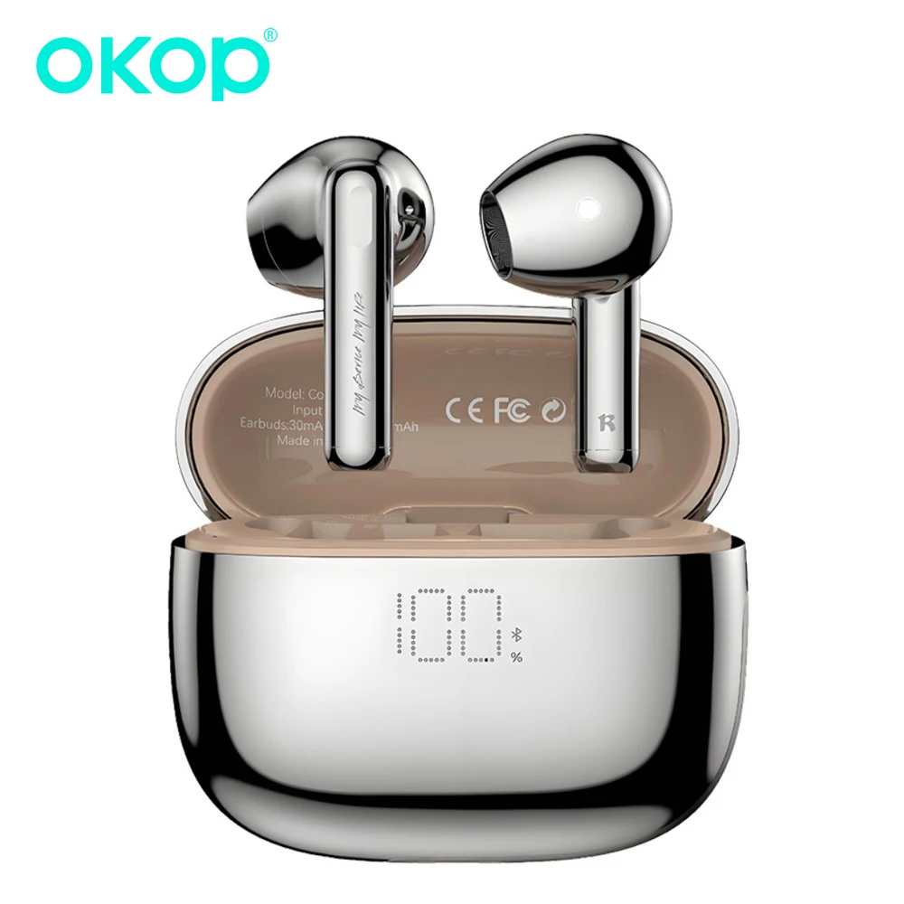 Фото Bluetooth-гарнитура OKOP, гарнитура с музыкальным цифровым дисплеем, гарнитура для вызова Bluetooth 5.3, удобная гарнитура с искусственным интеллектом и шумоподавлением №1