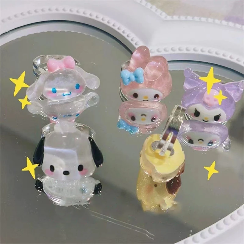 

Sanrio Anime Ring Adjustable Accessories Cute Cinnamoroll My Melody Kuromi Resin Girlfriend Girl's Heart Decorate Toys Gift