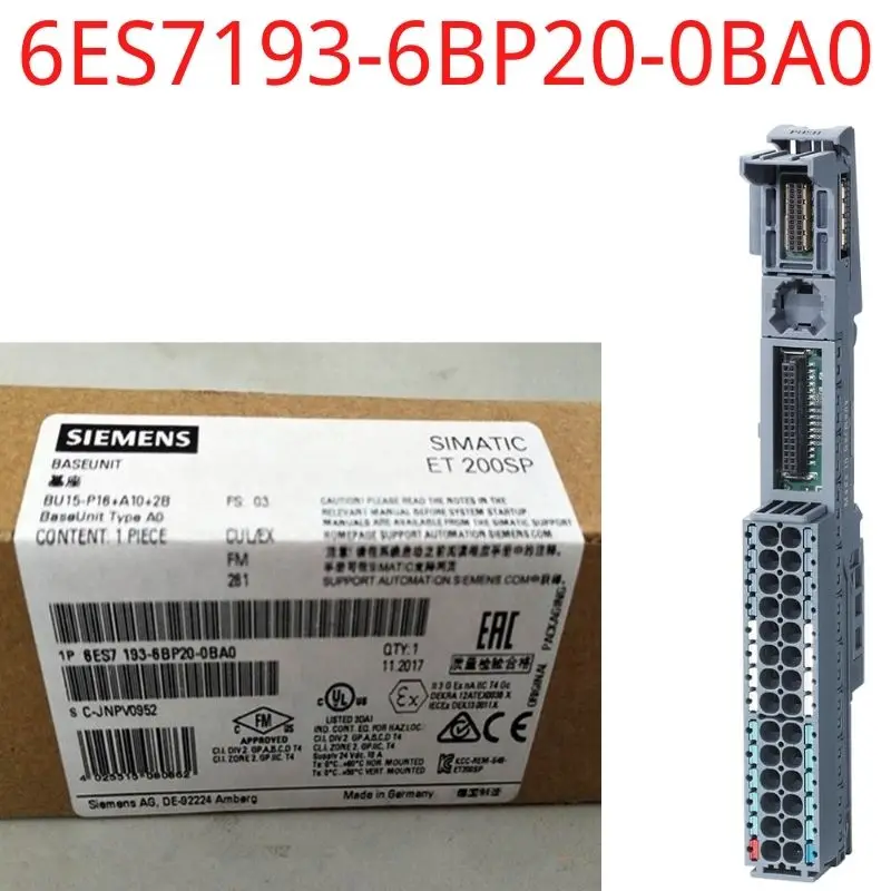 

6ES7193-6BP20-0BA0 Brand New SIMATIC ET 200SP, BaseUnit BU15-P16+A10+2B, BU type A0, Push-in terminals, with 10 AUX terminals