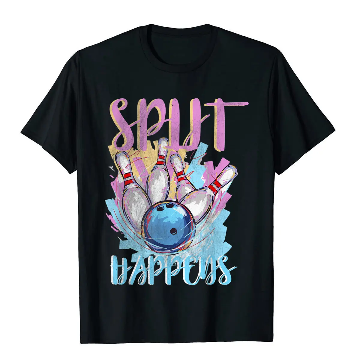 

Funny Bowling Tshirt "Split Spring and Summer Funny Letters Men's and Women's Short Sleeved T-shirt Fashion Large Loose Top