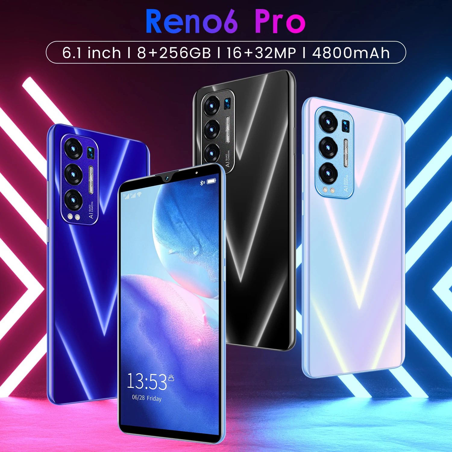Глобальная версия Vesion Reno6Pro 8 ГБ ОЗУ 256 Гб ПЗУ 6 1 дюйма 3G 4G смартфон с двумя