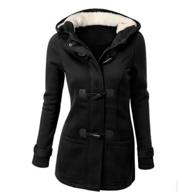 Hooded Mixed Cotton Classic Horn Leather Button Coat Jacket Cotton Coat Wish Women