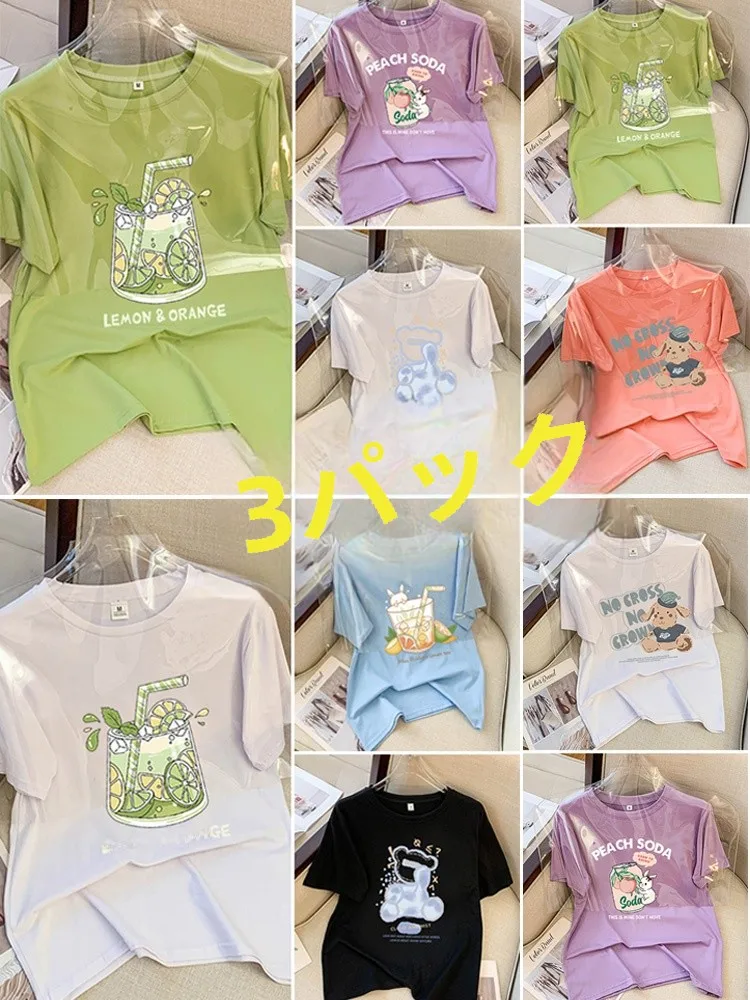 2024 New Loose Short sleeve T-shirt Women Design Sense Top Clothes Summer Versatile Chic round Neck High T