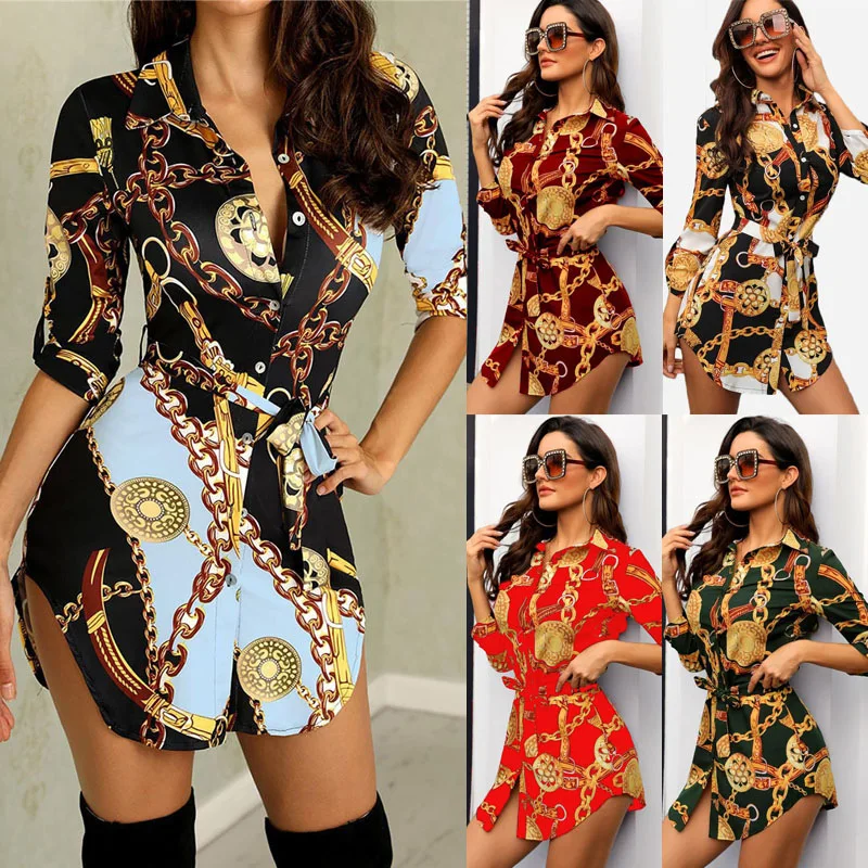 

2022 new women's summer gown fashion dress collar shirt autumn casual wear