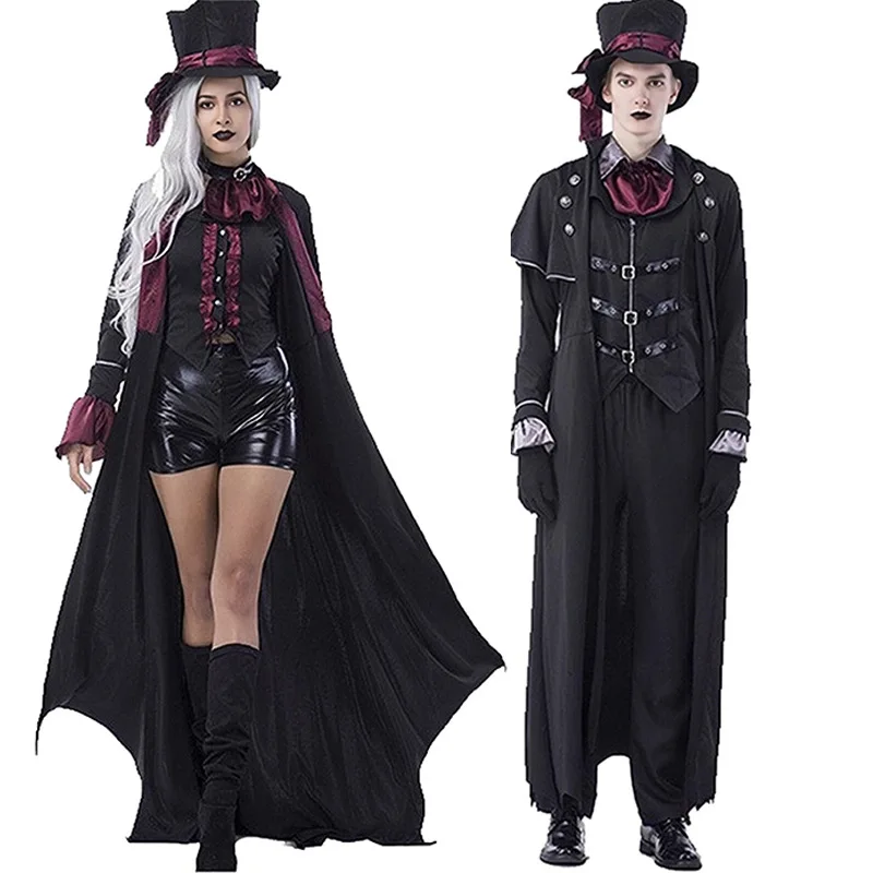 

Halloween Party Vampire Couple Costume Demon Bloody Handsome Cosplay Womens disfraz Hat Terrible Blood Countess Uniforms