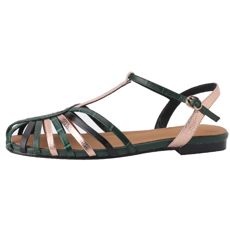 

Dilalula Women T-Tied Gladiator Sandals Mixed Colors Genuine Leather Thin Strap Flats Shoes Woman Summer Casual Office Ladies