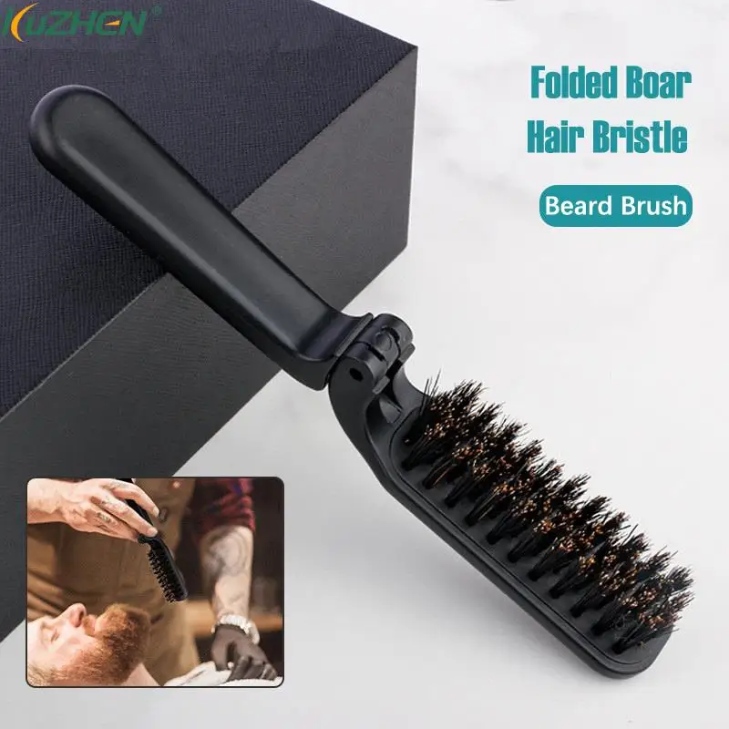 

1Pcs Foldable Pocket Comb Brush Black Small Beard Styling Brush Professional Shave Beard Brush Barber Cleaning Brush