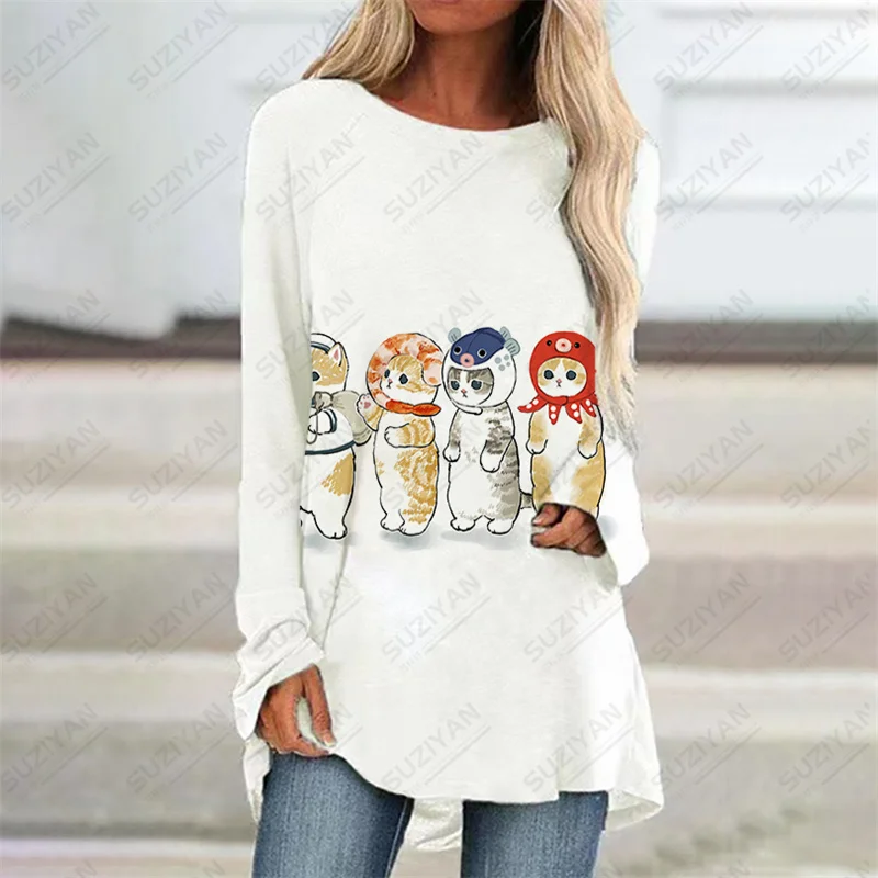 

Женское платье с длинным рукавом, Повседневное платье с принтом кошки, осень 2023