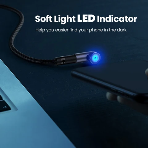 Магнитный кабель Elough с поворотом на 540 градусов, кабель Micro USB Type-C, магнитное зарядное устройство для быстрой зарядки iPhone 13, 12, Xiaomi, Samsung, шнур