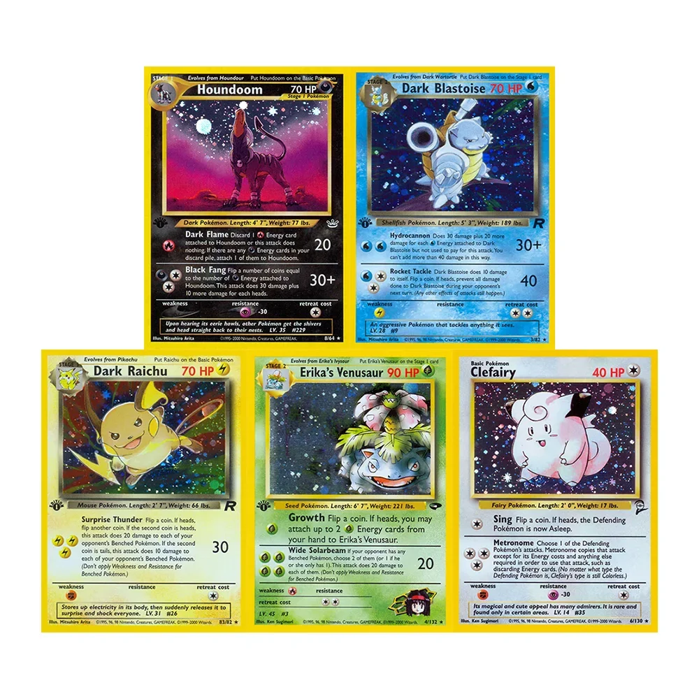 Голографические коллекционные карты PKM PTCG Proxy Card Blue Core Paper Kids Dark Raichu/Dragonite/Umbreon/Suicunc