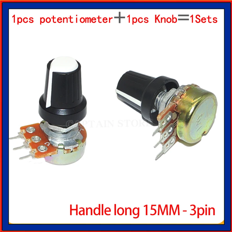 

2 Sets WH148 1K 10K 20K 50K 100K 500K Ohm 15mm 3 Pin Linear Taper Rotary Potentiometer Resistor for Arduino with AG2 White cap