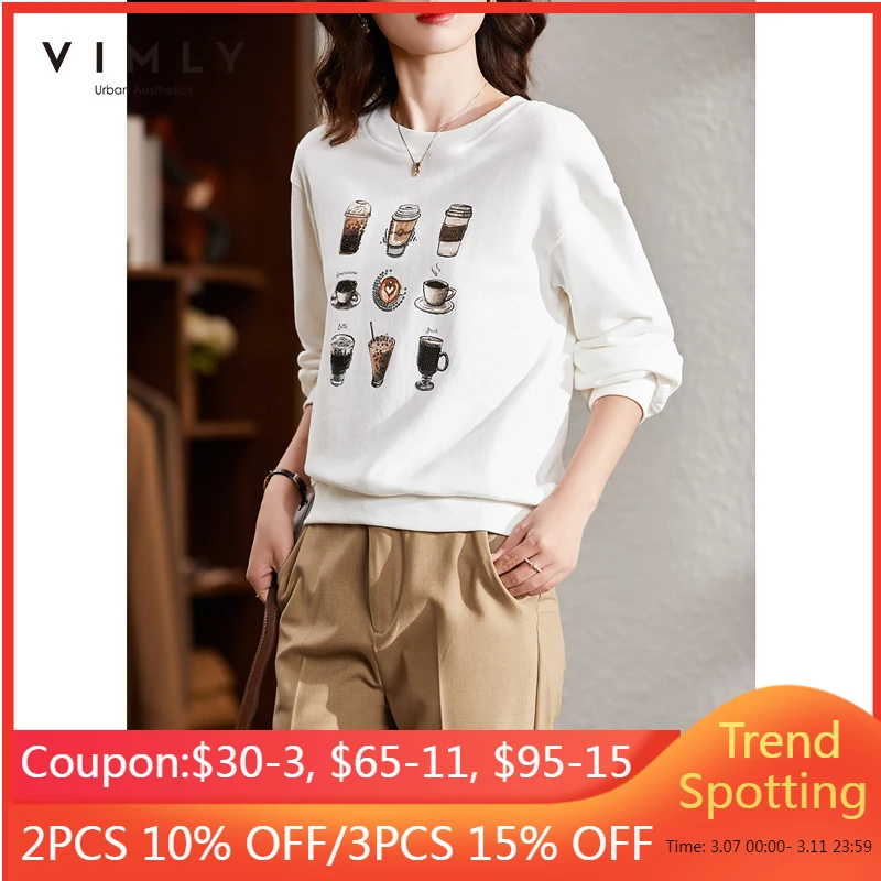 

VIMLY Vintage Sweatshirt Women Autumn Winter 2021 New Cotton Streetwear Printed Loose Korean Hoodies Top Female moletom F8669