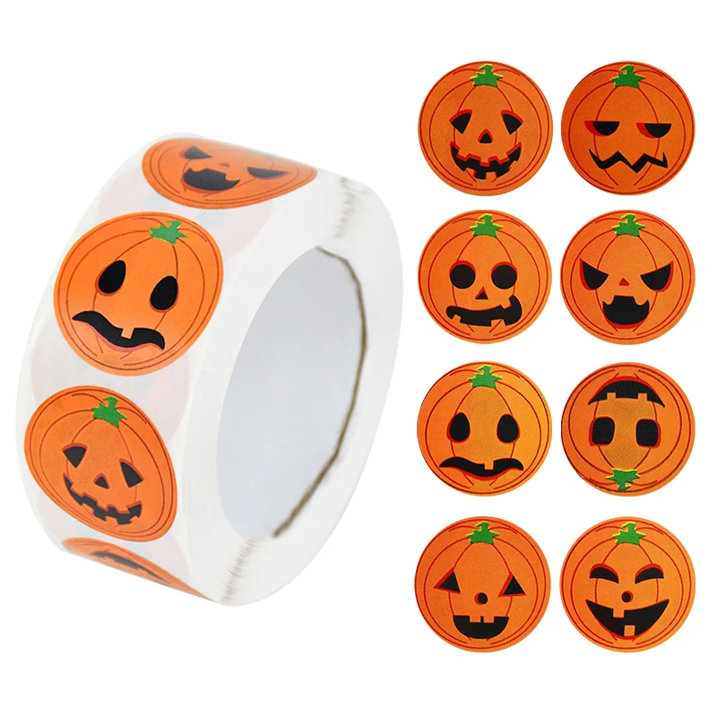 

500pcs Halloween Cartoon Pumpkin Stickers Ghost Skeleton Round Sticker 2023 Halloween DIY Envelope Sealing Candy Bag Labels Seal