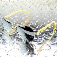 natural bamboo wood temples pilot style mirror silver polarized sunglasses custom made myopia minus prescription glasses 1to 6