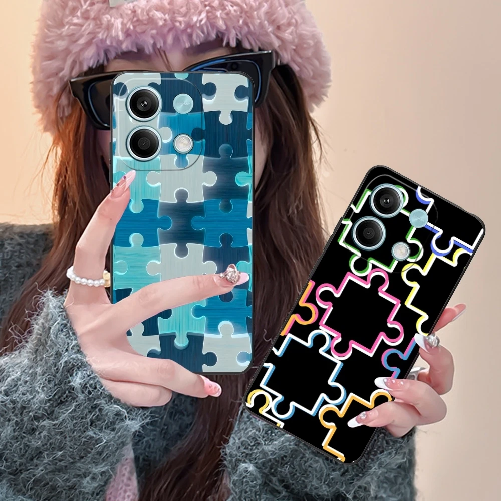 Чехол для мобильного телефона Puzzle Pretty Fashion Xiaomi Redmi 14 13 13C 12 12C 10 10C A1 A2 A3 Plus 5G черный
