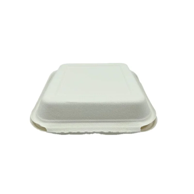 

Biodegradable Take away sugarcane paper box with Hinged Lid compartment clamshell 8x8 " Bagasse lunch box for food packaging