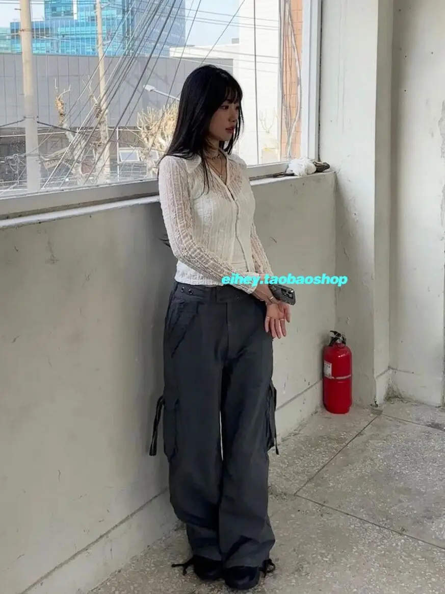 Брюки-карго женские эластичные на молнии с карманами Y2k