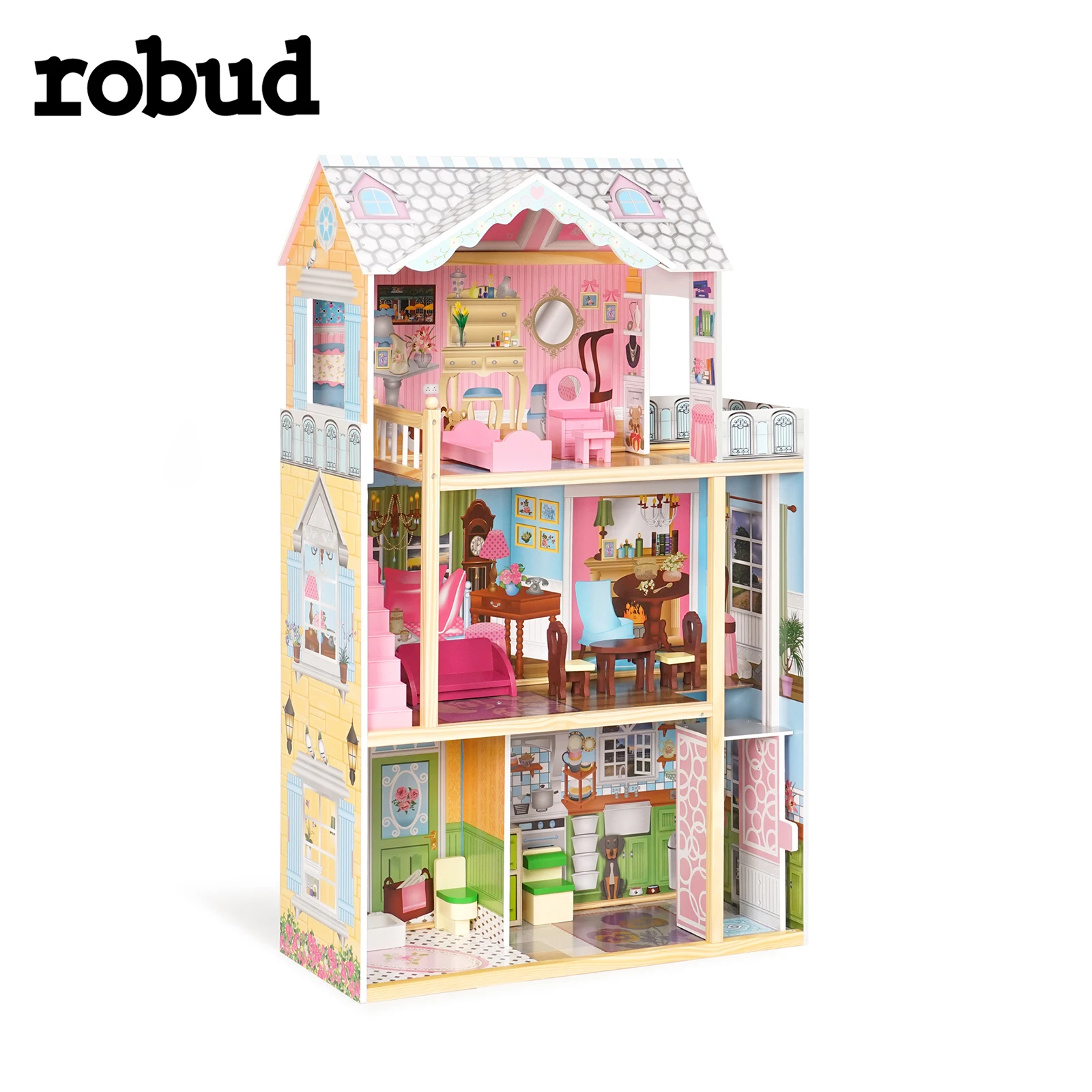 

ROBUD Wooden Dollhouse for Kids Miniature House Simulation Doll House with Furniture Assembling Toys Children Birthday Gifts