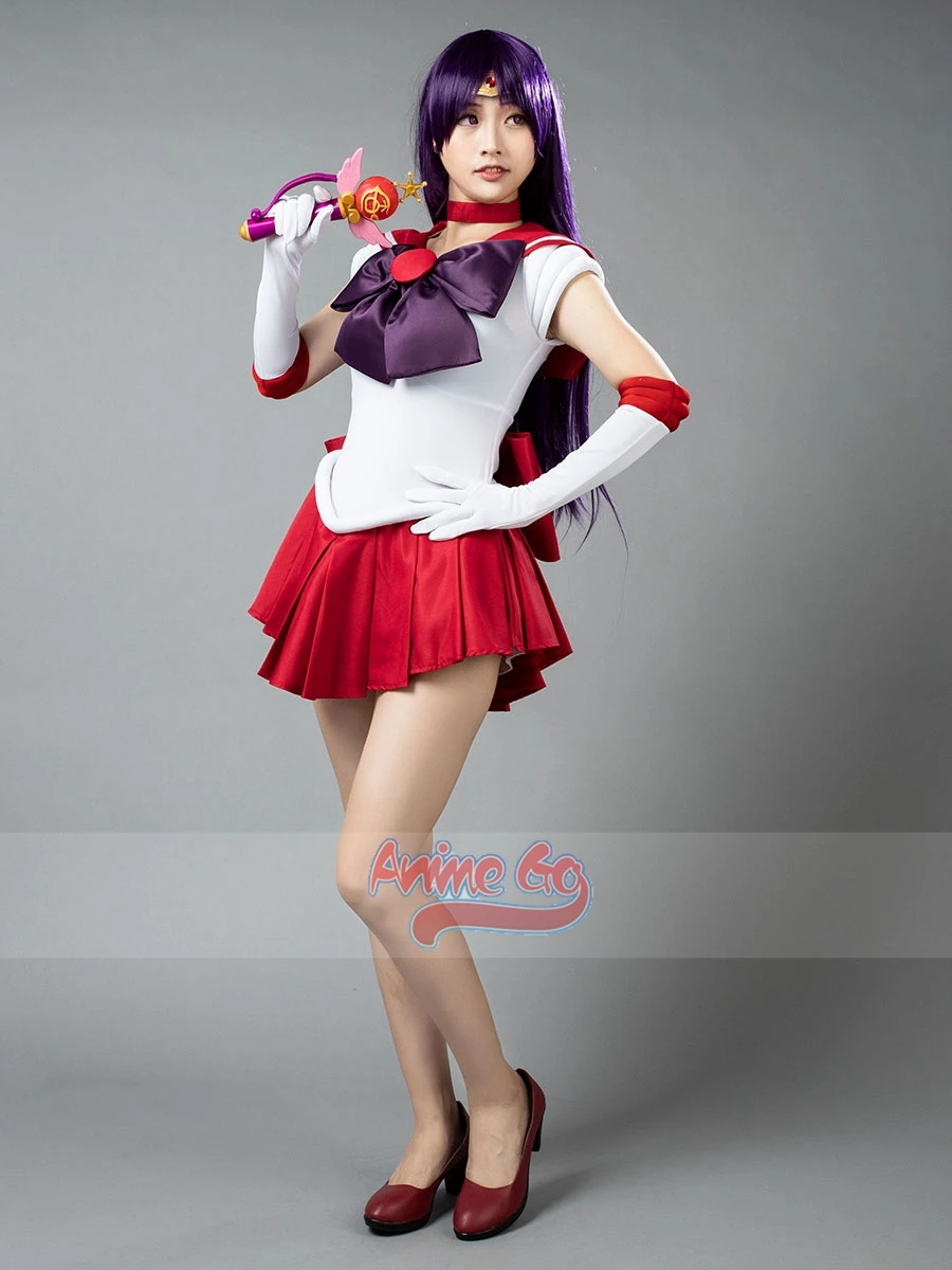 Anime Sailor Mars Hino Rei Costume Cosplay Guanti Vestito Fiocchi Parrucca Vestito Rosso Mp000570