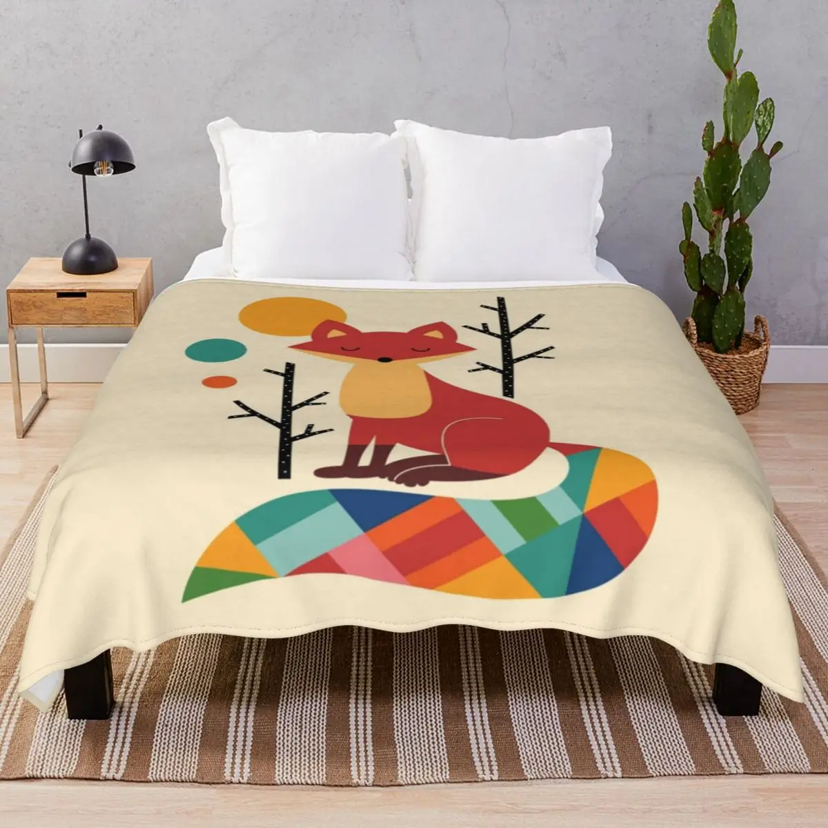 Rainbow Fox Blanket Fleece Spring Autumn Comfortable Throw Blankets for Bed Sofa Camp Cinema