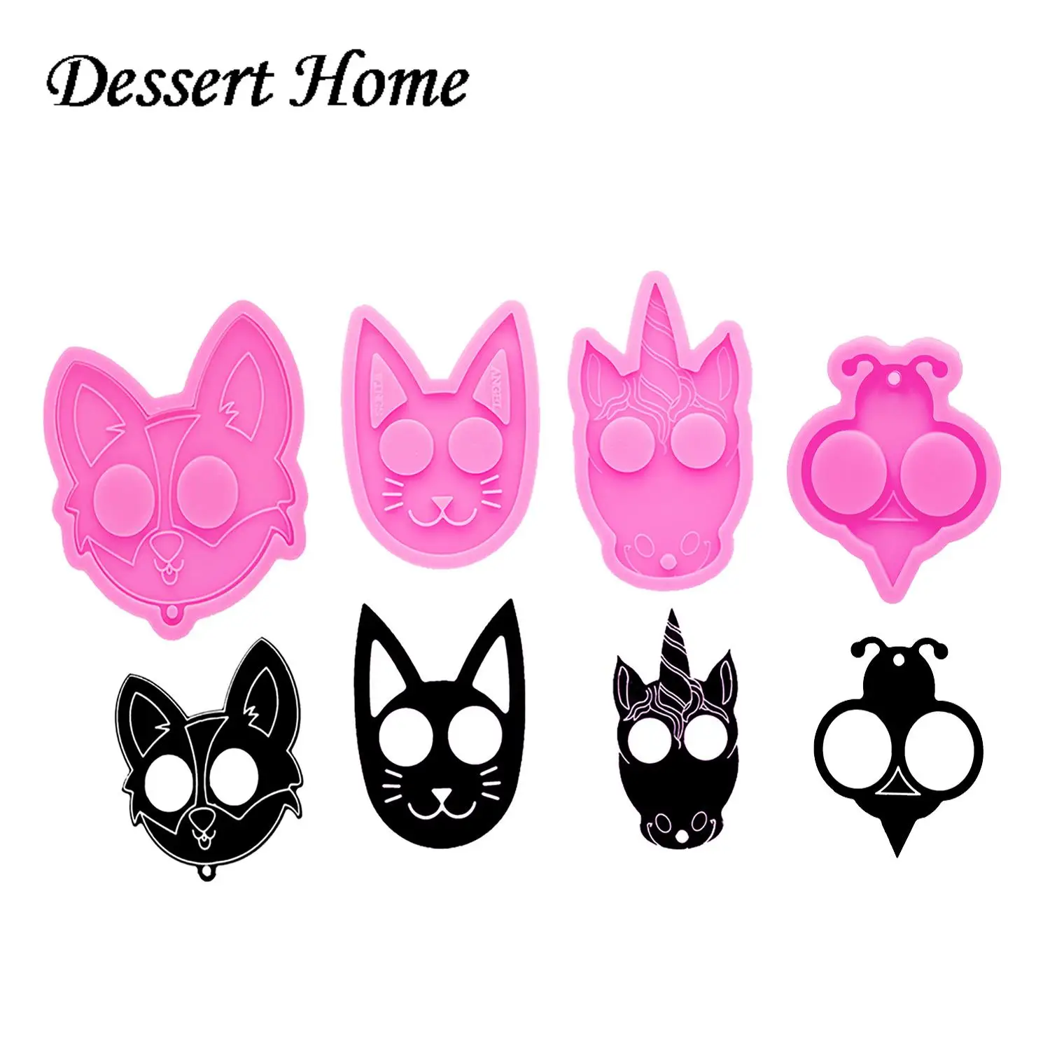 DY0609 Glossy Resin Defense Cat/Dog/Unicorn/Whale/skull/Paw Print Keychain Mold , Silicone Molds for DIY Epoxy Jewellery Making
