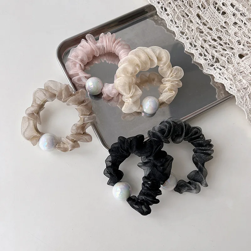 

Pearl Ball Hair Rope organza Hairband For Women High Elasticity Rubber Band Hair Tie Hair Accessories