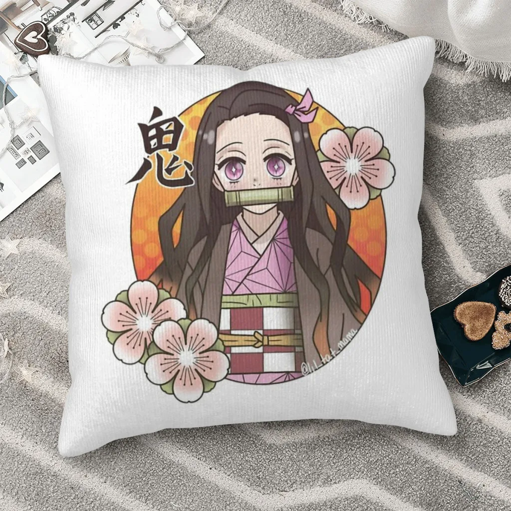 

kimetsu no yaiba anime kawaii Cojines Demon Slayer Kamado Tanjirou Nezuko Throw Pillow Case Cushion Covers Sofa Decorative