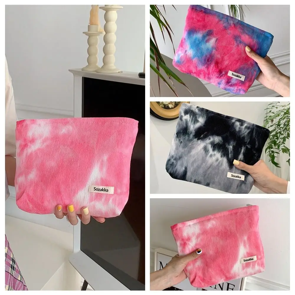 

Gradual Color Corduroy Makeup Bag Portable Large Capacity Zipper Tie Dye Korean Style Lady