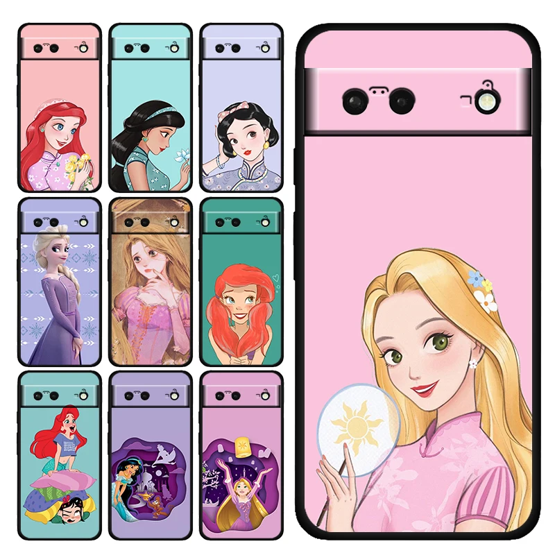 

Disney Princess Cute Anime Shockproof Case for Google Pixel 7 6 Pro 6a 5 5a 4 4a XL 5G Silicone Soft Black Phone Cover Capa Core