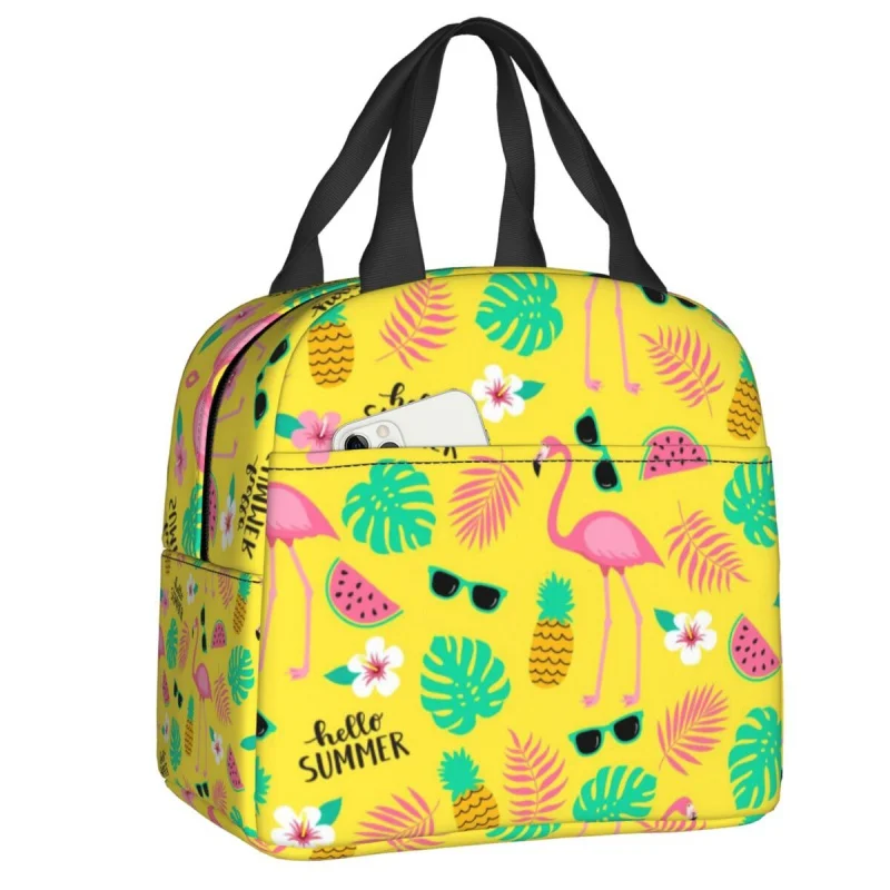 

Flamingos And Palm Leaves Lunch Boxes for WomenTropical Pineapple Pattern Thermal Cooler Food Insulated Lunch Bag Kids School