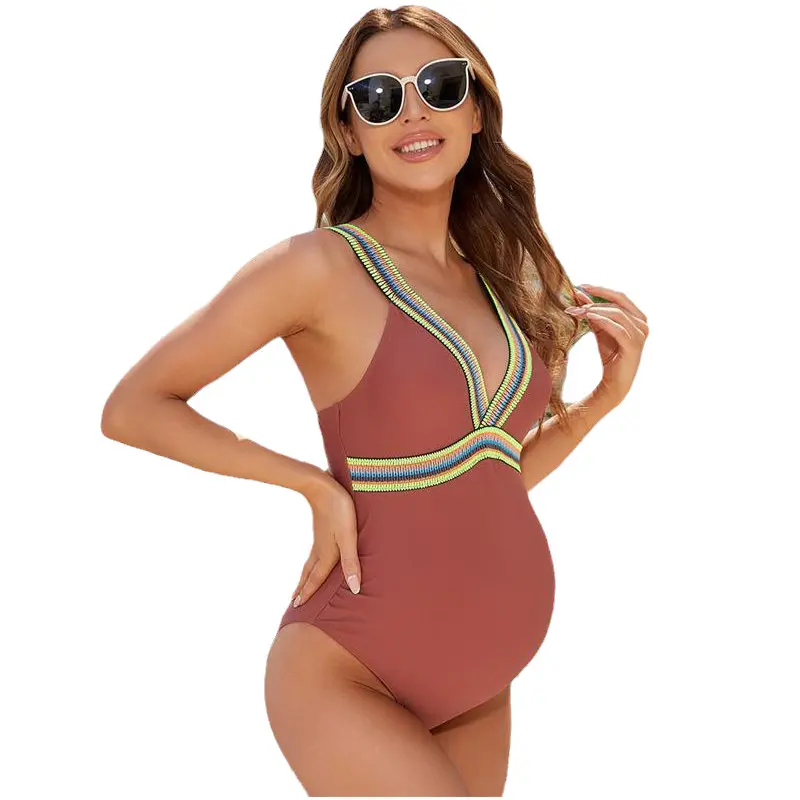 

2023 Maternity Swimwear Summer Sexy Woman Clothes V Neck Patchwork Pregnant Bathing Swimwear Beach Clothing Premama Swim Suits