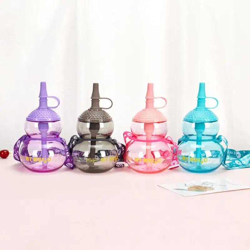 

480mL Gourd-shaped Plastic Cup Cartoon Children's Creative Cup With Straw And Rope Portable Outdoor Travel Sports Water Bottle