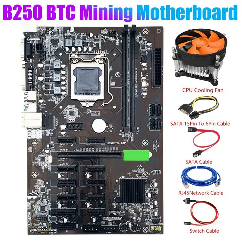 Комплект материнской платы B250 BTC для майнинга PCI-E X16 LGA 1151 DDR4 с охлаждающим
