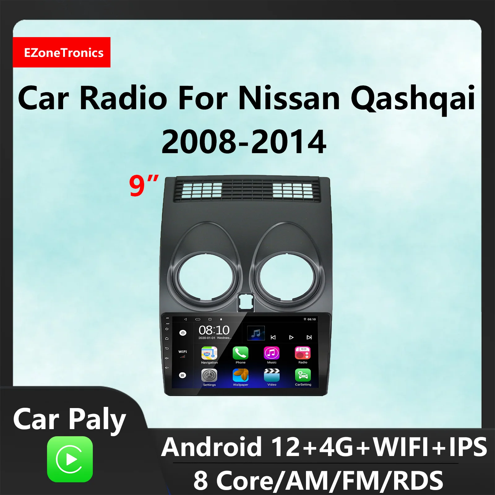 EzoneTronics CarPlay Android автомобильное радио для Nissan Qashqai J10 2008-2014 навигация Bluetooth PlayerCar