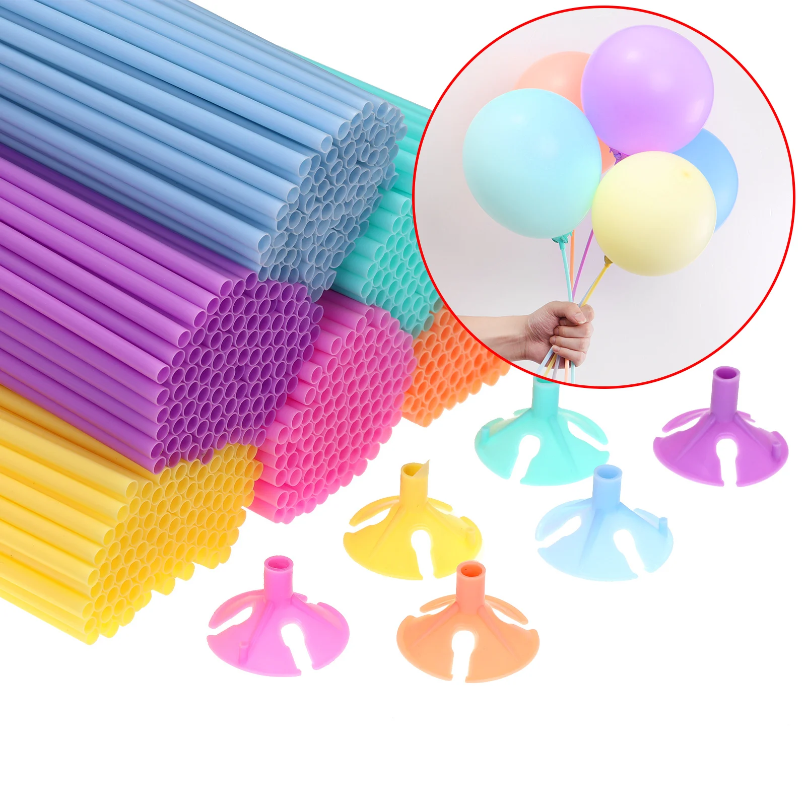 

10pc Latex Balloon Stick Multicolor Plastic Balloon Holder Cups Macaron Inflatable Balls Wedding Birthday Decoration Accessories