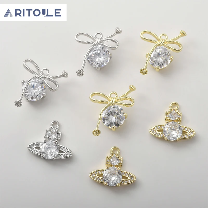 

Истинное золото с гальваническим покрытием 14 к, сохраняющий Цирконий, планет, лук, кулон, сделай сам, серьги ручной работы, ожерелье, браслет, аксессуары