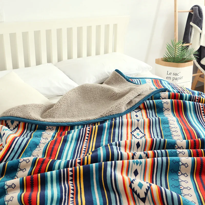 

Boho Art Geometric Bed Blankets Sofa Wool Blankets Winter Bedding Bed Covers Cashmere Blankets Home Bedding